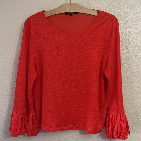 Kobi Halperin Red Orange Fringe Sleeve Top Small - Picture 1 of 6